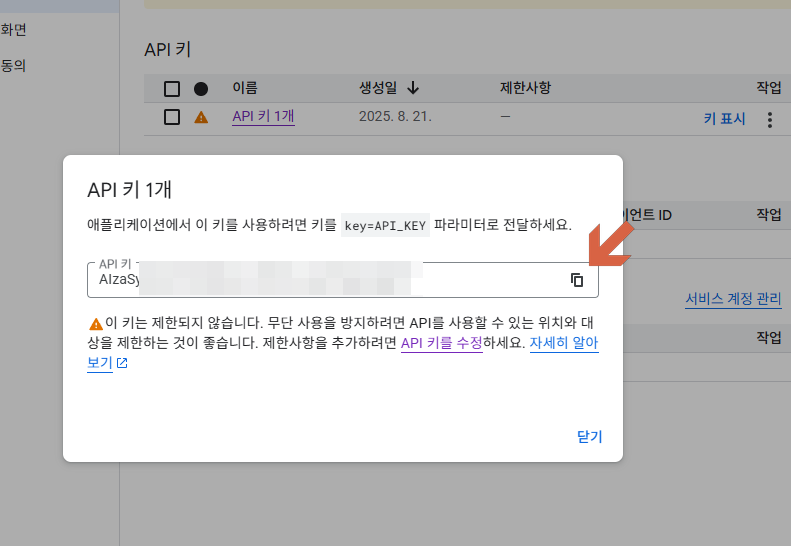 API 키 등록 화면